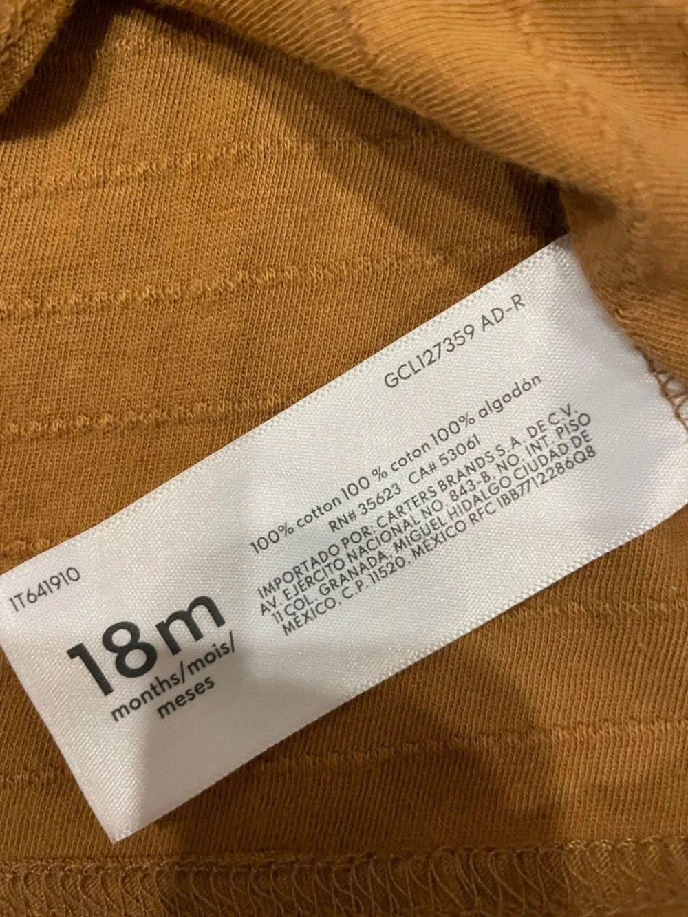 Carter's Rust Colored Hooded Long Sleeve Tee.